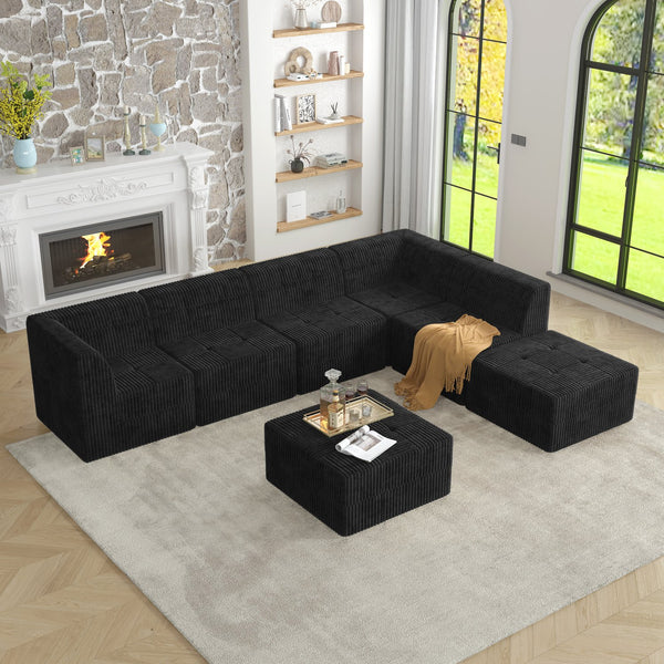 English Elm L Shape Modular Sectional Sofa - Stylish & Space-Saving Sleeper Couch With Comfy Corduroy Fabric W487S00255