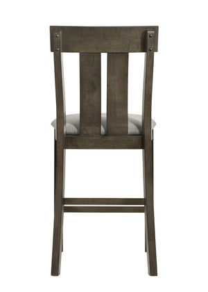 English Elm 2pc Counter Height Rustic Upholstered Dining Chairs with Slat Back, Solid Fabric Seats, Wood Finish B2741P370864