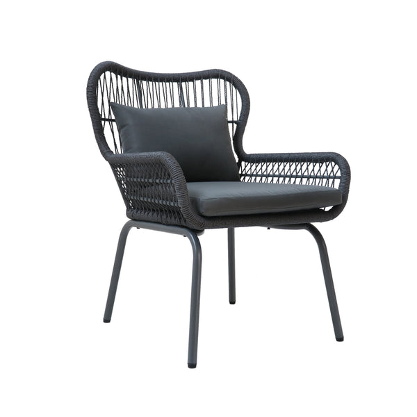 English Elm Christopher Knight Home® - SOUTHPORT Woven Rope Club Chair with Steel Frame, Water‑Resistant Cushions & Bohemian Outdoor Style Dark Gray 62329.00CGRY