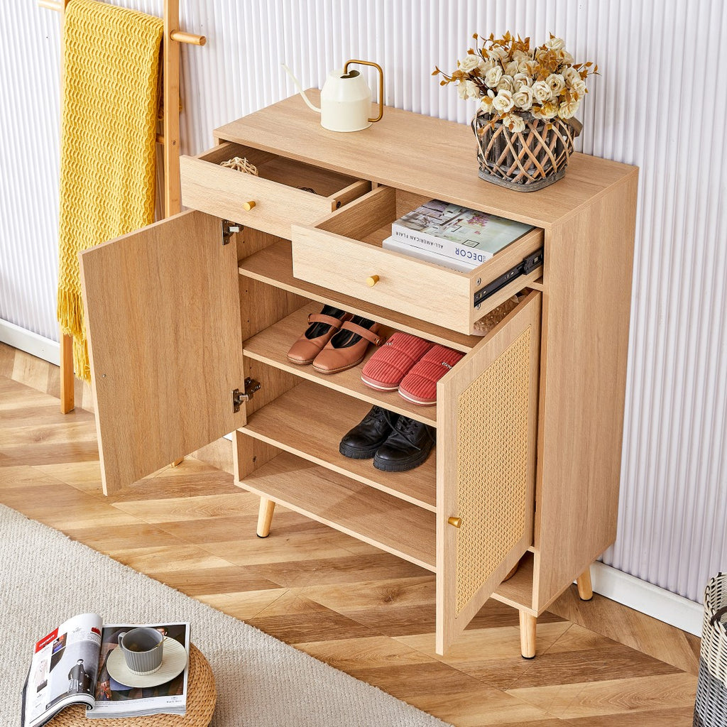 Modern Minimalist Rattan Shoe Cabinet with Beautiful Shape Ideal for English Elm