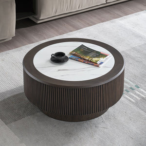 English Elm 35.43 Modern Faux Marble Coffee Table 39in Round MDF Top with Sturdy Pedestal Base for Living Room W2582P312650