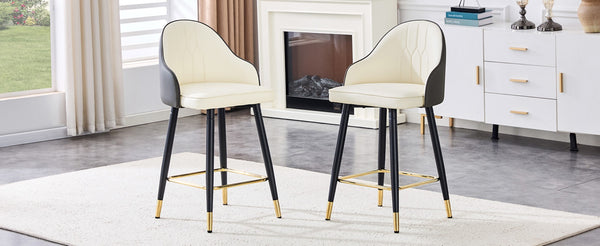 English Elm Set of 2 Pu Leather Barstools with Gold Footrest Curved Back for Kitchen Island Dark Gray,White+Black W1151P383772