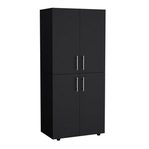 English Elm Hazel Tall Four-Door Armoire Closet Cabinet with Six Shelves, Two Hanging Rods for Clothes Storage Black 39.4 L x 23.2 W x 5.5 H B200S00371