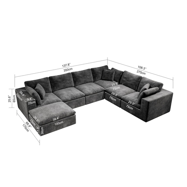 English Elm 137.8*108.3"Modular 137.8*108.3" Modular Sectional Sofa - Plush Corduroy, 7-Piece Flexible Design For Living Spaces & More W3819S00081