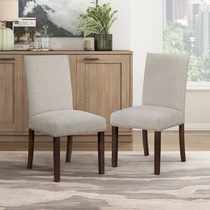 English Elm Classic 9 Piece Acacia Veneer Dining Set with Parsons Chairs and Nailhead Trim Dark Brown,Taupe B011S02249