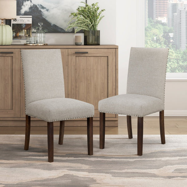 English Elm Classic Five Piece Acacia Veneer Dining Set with Nailhead Parsons Chairs for Eight Dark Brown,Taupe B011S02248