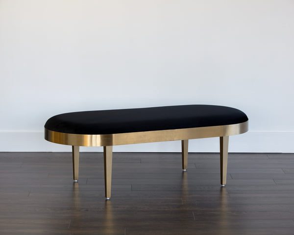 Sunpan Jolie Bench - Chic Oval Velvet Seat with Brushed Gold Frame for Stylish Home & Contract Spaces