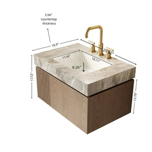 English Elm Muri Floating Bathroom Vanity Plywood Cabinet Sintered Stone Top Woodgrain Finish W2615S00602