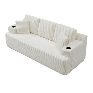 English Elm Boneless Floor Sofa Corduroy Upholstered 5 Seat Low Profile with Cup Holders for Living Room Beige W1117S00437