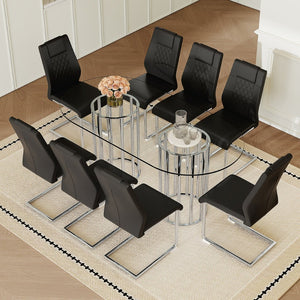 English Elm Black Wood Grain Mdf Dining Table Set Seats Four with Suede Upholstered Chairs Black,Silver,Transparent W1151S04733