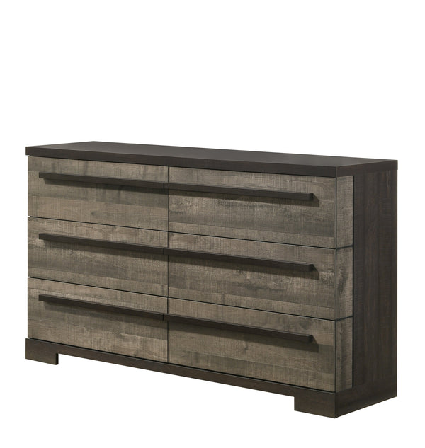 English Elm 1pc Six Drawer Dresser with Urban Gray Finish, Spacious Wooden Bedroom Storage, Durable Craftsmanship Ebony,Gray 63.98 L x 20.12 W x 39.53 H B2741P354528