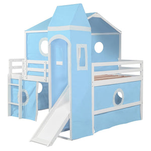 English Elm Full Size Castle Loft Bed with Slide Pink Tent Tower Pinewood Kids Play Frame LT000771AAC-1