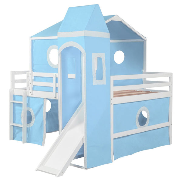 English Elm Full Size Castle Loft Bed with Slide Pink Tent Tower Pinewood Kids Play Frame LT000771AAC-1