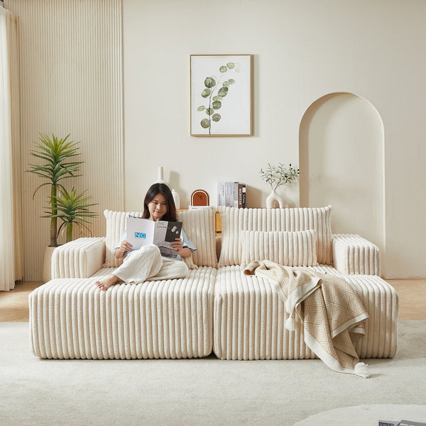 English Elm 87" Oversized Sectional Lounge Chaise - Plush Corduroy, No Assembly, Reclining Sofa Bed For Cozy Spaces W834S00320