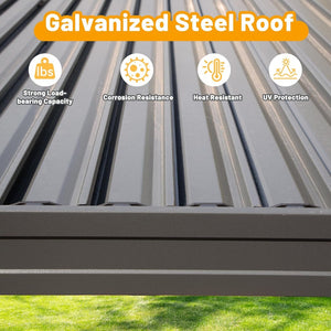 English Elm 8x5 Outdoor Hardtop Louvered Pergola Steel Grill Shelter with Gutter and Adjustable Roof Brown W1859S00177