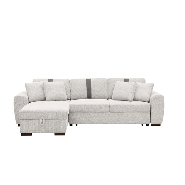 English Elm 116" Pull-Out Sofa Bed Khaki Light Gray Polyester Sectional with Storage Chaise, Contemporary Comfort for Living Rooms and Entertaining Guests B343S00036
