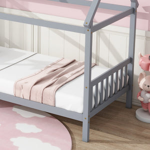 English Elm Twin House Shaped Kids Bed Solid Rubberwood Platform Frame with Storybook Silhouette W504P363901