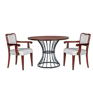 English Elm 42" Round Oak Veneer Pedestal Dining Set with Upholstered Chairs for Kitchen Nooks N842S000126D