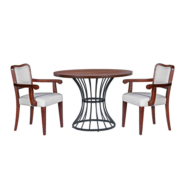 English Elm 42" Round Oak Veneer Pedestal Dining Set with Upholstered Chairs for Kitchen Nooks N842S000126D