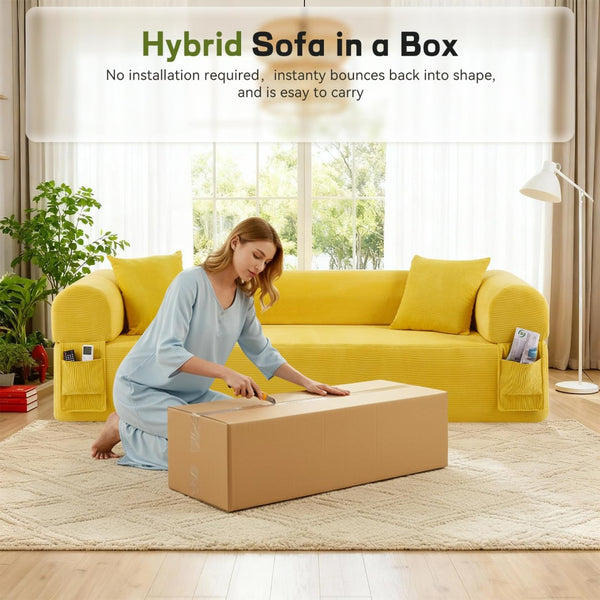 English Elm 3seater Corduroy Cloud Sofa No Assembly Pillow Soft Seating for Apartments and Living Rooms Yellow W3396P483186