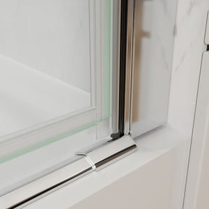 English Elm 30--32 in Frameless Pivot Shower Door Clear Tempered Glass Chrome Hardware Reversible W63777026