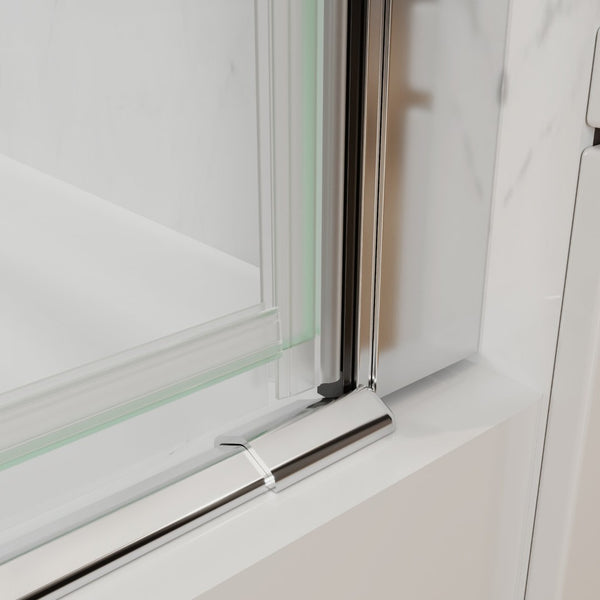 English Elm 30--32 in Frameless Pivot Shower Door Clear Tempered Glass Chrome Hardware Reversible W63777026