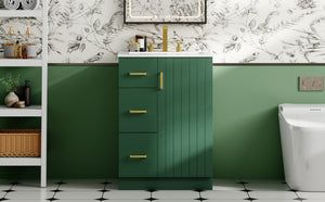 English Elm 24" Modern Bathroom Vanity with Under-Mount Sink, Vertical Stripe Design, 2 Drawers & Soft-Close Cabinet Green N710P288936F