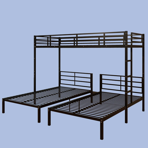English Elm Triple Bunk Bed Steel Frame Sleeps Three Kids with Noise Reduced Powder Coated Design W3752S00013