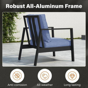 English Elm Set of 2 Outdoor Aluminum Patio Armchairs Rust Proof Frame with Plush Foam Cushions Black+Blue B082P454982