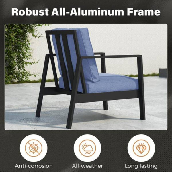 English Elm Set of 2 Outdoor Aluminum Patio Armchairs Rust Proof Frame with Plush Foam Cushions Black+Blue B082P454982