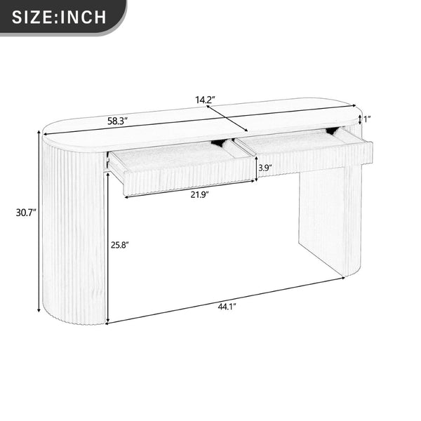 English Elm U_style Pine Veneer Console Table Arched Legs Stripe Drawers Entryway Hallway N711P415848B