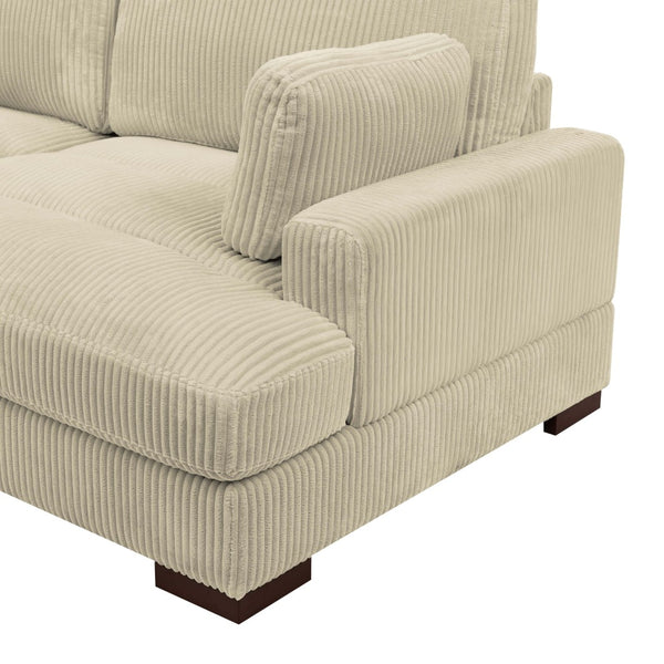 English Elm Large Corduroy Chaise Loveseat with Extended Leg Support for Relaxed Living Rooms Beige B2748S00008
