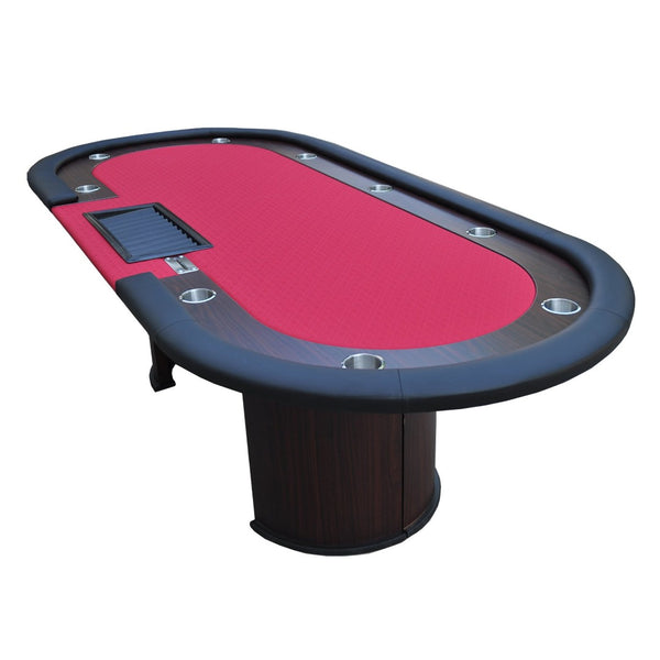 English Elm 96" Casino Style Poker Table with Speed Cloth Felt Racetrack and Steel Cup Holders Red W2748S00016