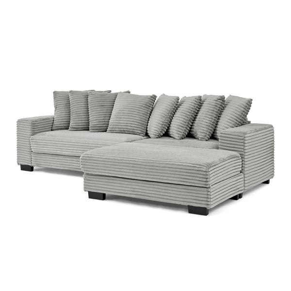 English Elm Corduroy Stylish Modular Sleeper Sectional Sofa – Gray Tufted Design With Versatile Footrests & Easy Assembly W487S00341