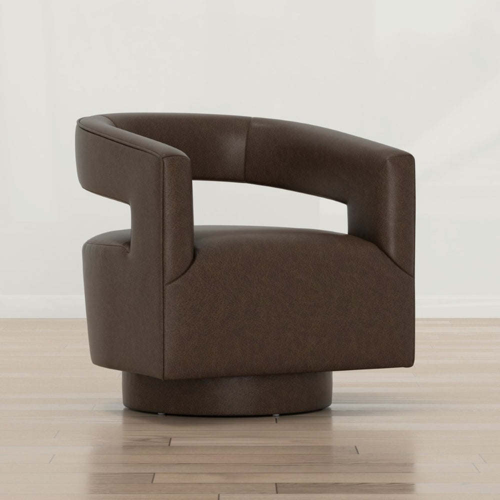 English Elm Brown Swivel Accent Chair Wraparound Geometric Cutout Textured Fabric Living Room Seat Dark Brown B2709P474409