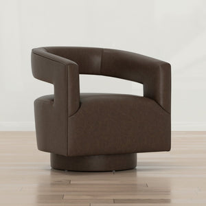English Elm Brown Swivel Accent Chair Wraparound Geometric Cutout Textured Fabric Living Room Seat Dark Brown B2709P474409