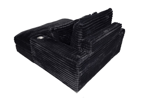 English Elm Modern Fur-Like Jumbo Corduroy Chaise Lounge with Cup Holders USB Port Plush Pillows Wooden Legs Black 59 L x 21 W x 68 H B011P396711