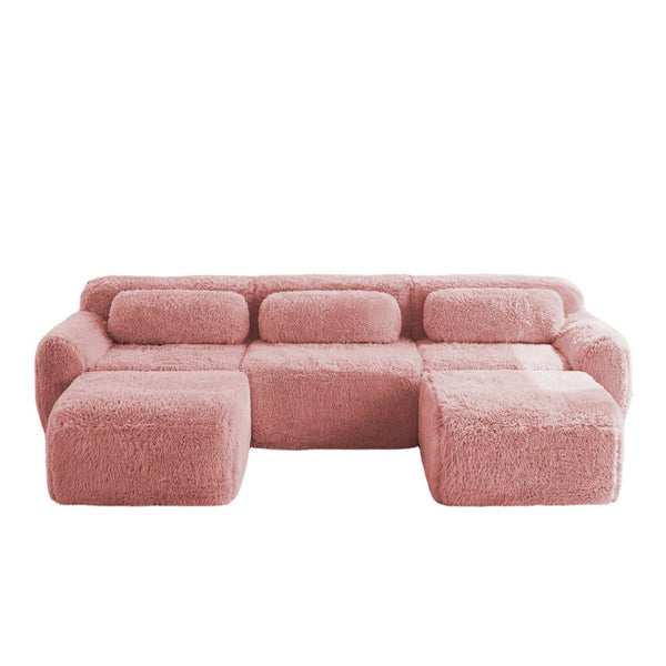 English Elm U-shaped Modular Sectional Sofa Plush Cloud Foam Boneless Build for Home Theater Lounging Pink W714S01560