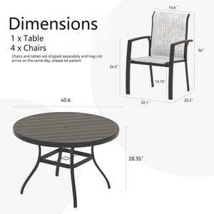 English Elm 5-Piece Patio Dining Set: Stylish Metal Table & Stackable Chairs For Elegant Outdoor Gatherings W213S00051