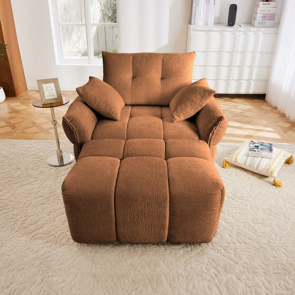 English Elm Ergonomic Chenille Single Seater Sofa with Ottoman, High-Resilience Cushions, Modern Lounge Chair for Living Room and Office Comfortably Stylish Burnt Orange W714S01168