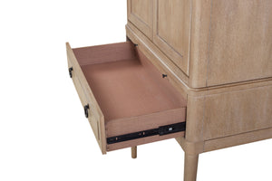 English Elm Bar Cabinet Sand Finish Solid Wood & MDF Wine Storage with Glass Holder, Pull-Out Tray, Drawers B2699P224827