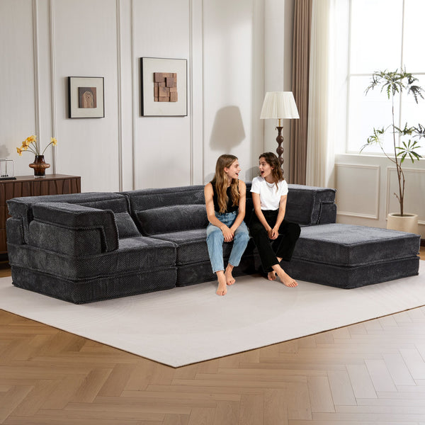 English Elm Compression Mahjong Sofa: Versatile Modular Floor Bed With Plush Fleece, No Assembly & Cozy Design W3723S00025