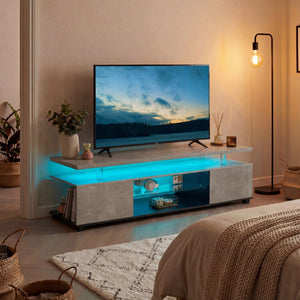 English Elm Tv Stand with Led Lighting Two Tone Mdf Entertainment Console for Gaming Living Room W2178P455923