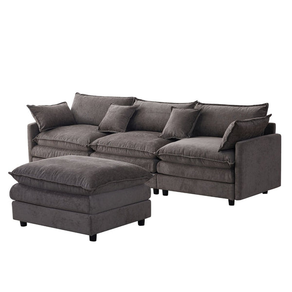 English Elm 105" L-shaped Chenille Sectional with Ottoman Pocket Spring Living Room Sofa Grey W1097S00228