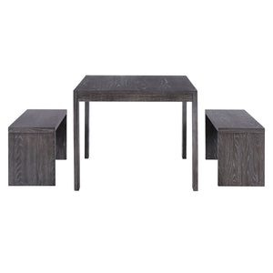 English Elm TREXM 3-Piece Farmhouse Dining Set with Slide-In Benches, Oak Veneer MDF Top, Sturdy Rubberwood Legs ST000134AAP