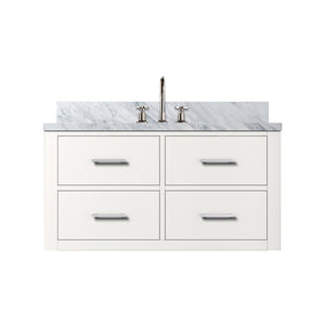 English Elm White Elegant Single Bath Vanity With Carrara Marble Top & Chrome Faucet Set - Timeless Design! B2731P257981-GIGA