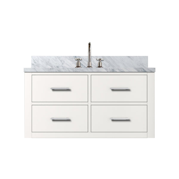 English Elm White Elegant Single Bath Vanity With Carrara Marble Top & Chrome Faucet Set - Timeless Design! B2731P257981-GIGA