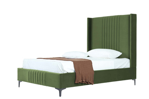 English Elm 48" Full Velvet Upholstered Bed Channel Tufted Headboard Mid-century Modern Bedroom Green B365S00157