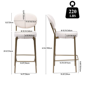 English Elm 29'' Velvet Bar Stools Set of 2 Creamy White with Gold Frame, 29.13" Seat Height, Plush Foam Comfort & Footrest Glam for Kitchen Dining Bar (Modern) W1757P227878