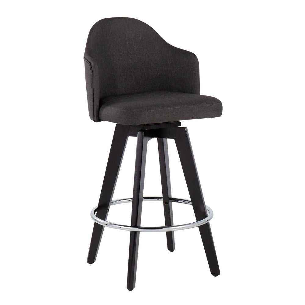 English Elm Ahoy Contemporary 26" Counter Stool Set Of 2 - Charcoal Fabric, Chrome Footrest, Black Wood Legs B202S00159